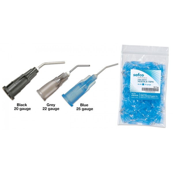 Bent needle tips 25 gauge blue 100/pkg