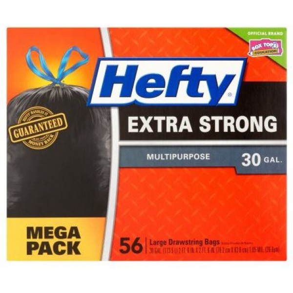 Hefty Drawstring Extra Strong Trash Bags, 30 Gallon - 56 count