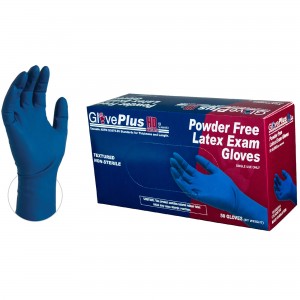 GlovePlus HD Blue Latex PF Exam Gloves - 10 Boxes(50 pcs/box)