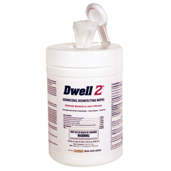DASH Dwell2 Germicidal Wipes (Large, 180 wipes/canister) - Alcohol Free (Case of 12)