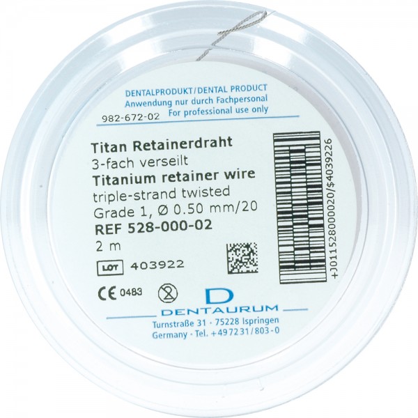 Titanium Retainer Wire, 3-Strand Twisted, Grade 1, 0.50 Mm / 20 - 1 piece (Roll)