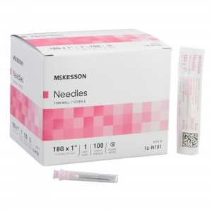 Hypodermic Needle McKesson Without Safety 18 Gauge 1 Inch Length Thin Wall (100/bx)
