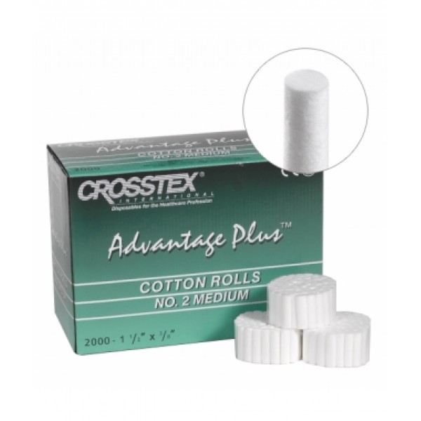 Advantage Plus Cotton Rolls, Non-Sterile, # 2, Medium, 1.50 x 0.375", 2000/Pk, DNAC