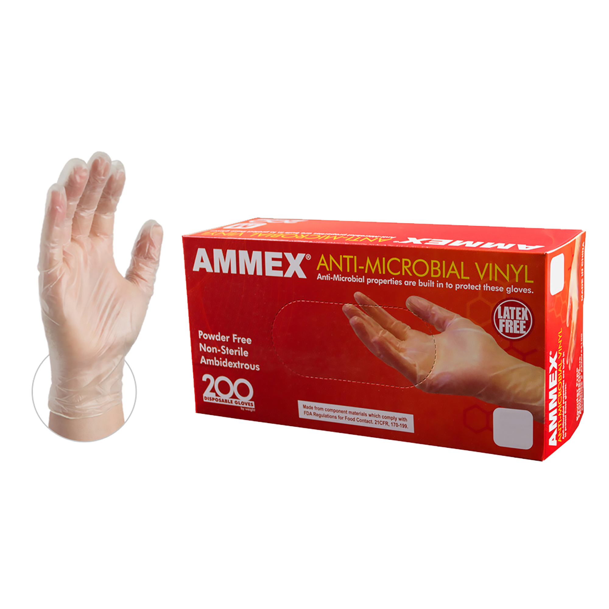 AMMEX Vinyl PF Exam Gloves 10 Boxes(100 pcs/box) (25941)