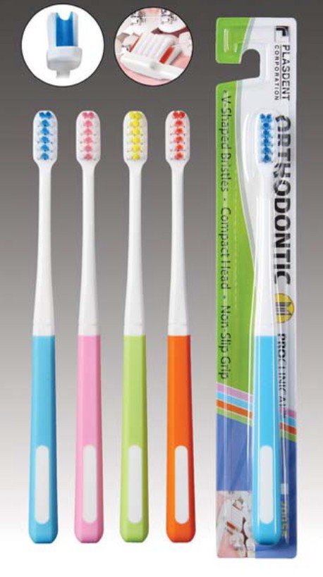 Orthodontic V-Shaped Toothbrush, Assorted 4 colors, 12 Brushes/box (30422)